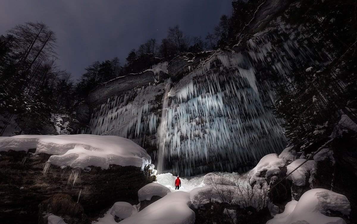 Frozen Peričnik waterfall in Slovenia is something out of this world...it's me standing under it and lighting it up with head lamp...that night it was -15°C. Very cold but it was well worthy.
#waterfall #frozen #winter #ice #snow #night #nighttime #outdoors #danger #slovenia #slovenija #perspectives