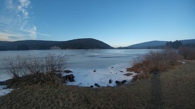 A frozen Red House Lake in Allegany State Park.