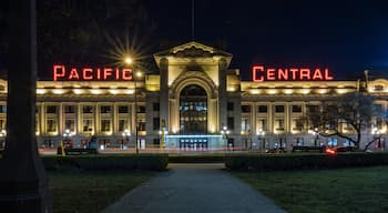 The Neoclassical Revival Pacific Central Station was completed in 1919 for the Canadian Northern Railway. It serves as the terminus for both the Amtrak Cascades and VIA Rail’s The Canadian. 

In 1993, the station was converted to a multi-modal transportation facility that includes intercity buses; it stands across Thornton Park from the Skytrain monorail stations. 