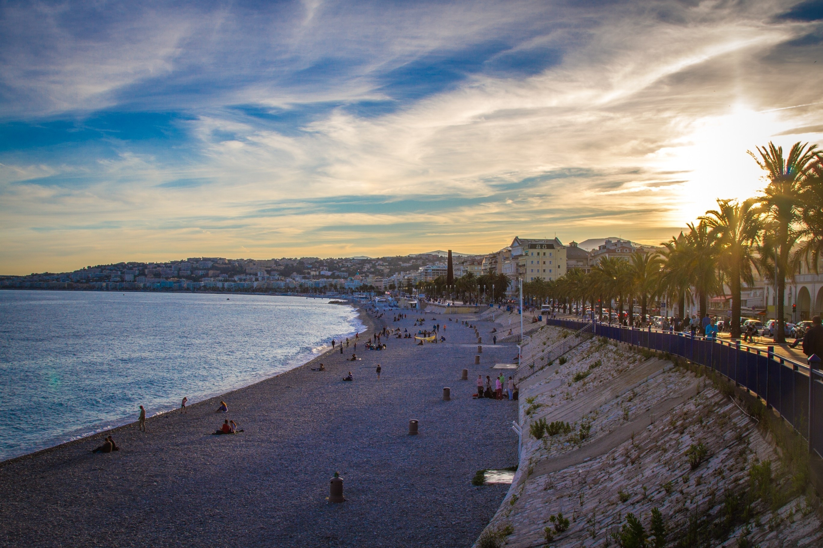 Beautiful sunset on the promenade in Nice, France. Perfect for an afternoon stroll and people watching. Such a popular beach despite it not being sand based. #LifeAtExpedia #Beaches