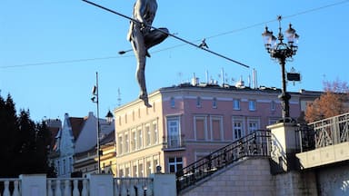 "Man crossing the River" was unveiled on the 1st of May 2004 to commemorate the Polish entry into the European Union. The sculpture was placed on a rope stretched between the banks of the Brda river and was designed so that its centre of gravity is below the wire, which gives it its balance. #LocalSecrets  #History
