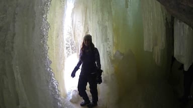 Exploring inside the Eben Ice Caves.  (Don't forget your @Yaktrax! ;-) #LIfesAnAdventure #Upnorth 