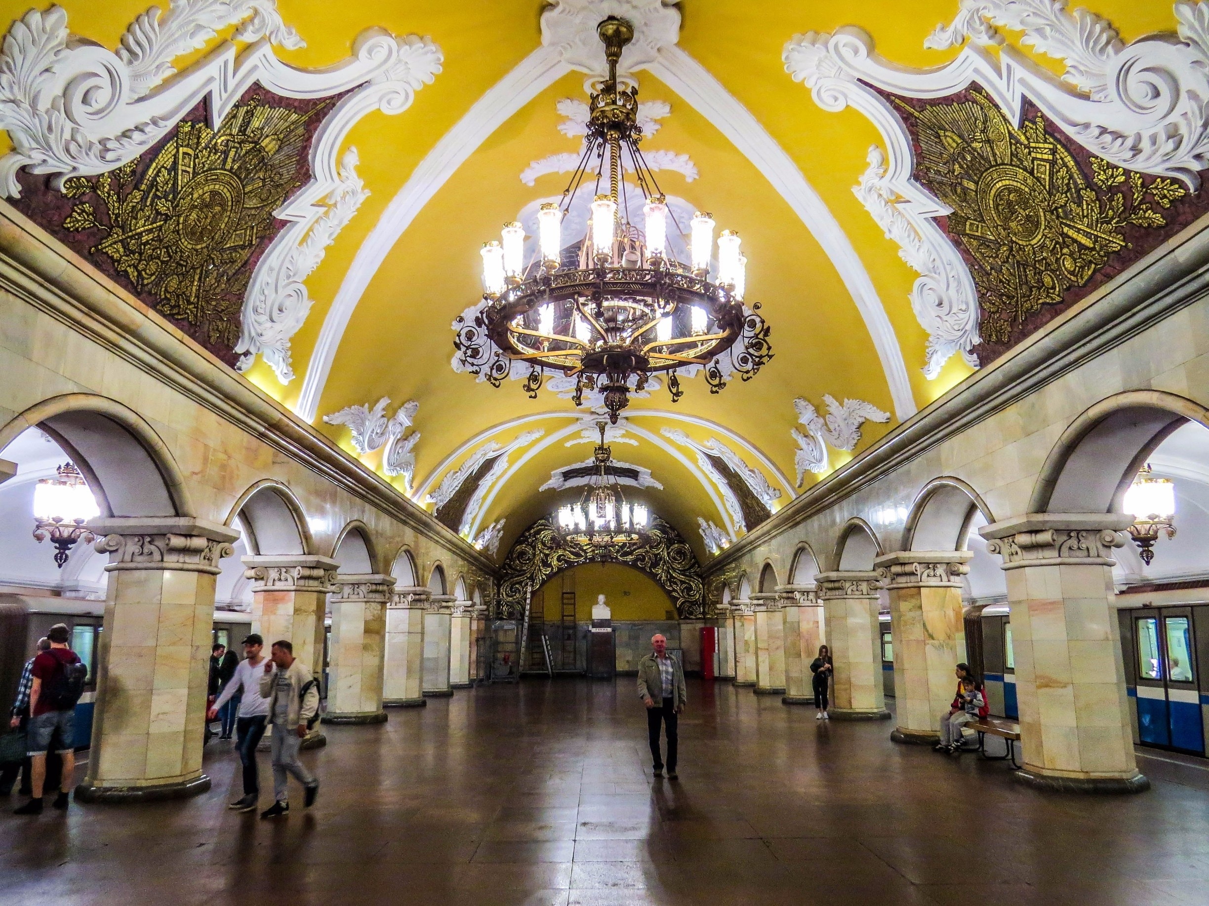 Komsomolskaya metro station in Line 5, Moscow, Russia. There are many beautiful metro stations like this one in Moscow and they have become a tourist attraction.