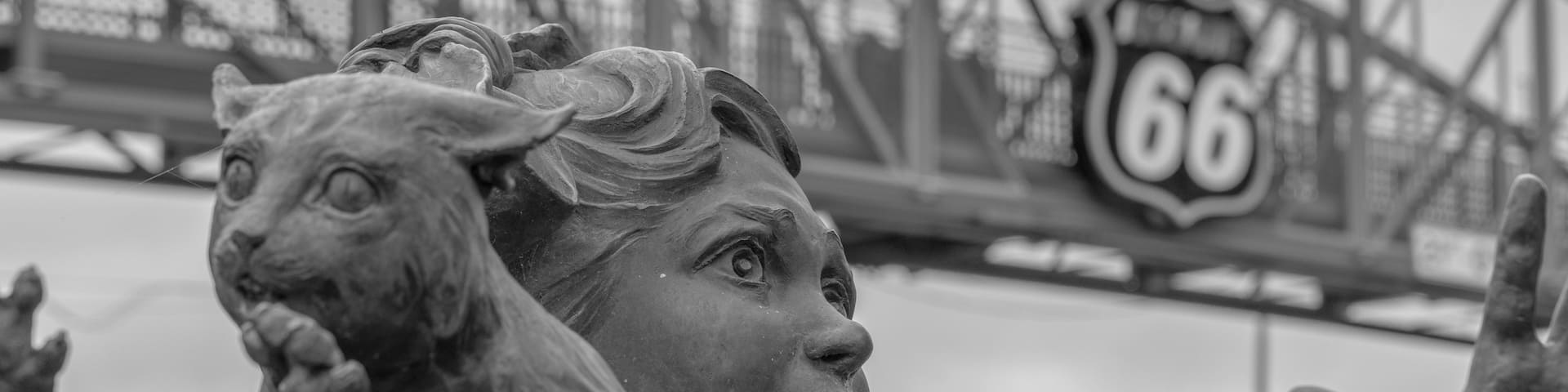Route 66 - Tulsa, OK: East Meets West sculpture at Avery Centennial Plaza dedicated in 2012.