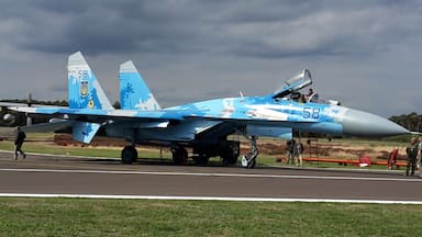Belgian Air Force Days – Kleine Brogel  - 8 & 9 September 2018
One of the eye-catchers on the air show was the Ukrainian Sukhoi Su-27.
The Su-27 (NATO code name ‘Flanker’) is an amazingly agile interceptor that is among the best of the world in dogfighting, despite its impressive size. It was developed during the 1980s in what was then the Soviet-Union in response to American fighters like the F-15, F-16 and F-18. The SU-27 is the pride of the Ukrainian air force, a country that is part of the ‘Partnership for Peace’ with NATO and is as such also a partner to the Belgian air force.