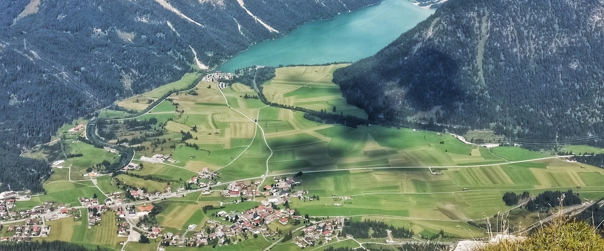 View from peak up to Heiterwanger lake and Plan lake
