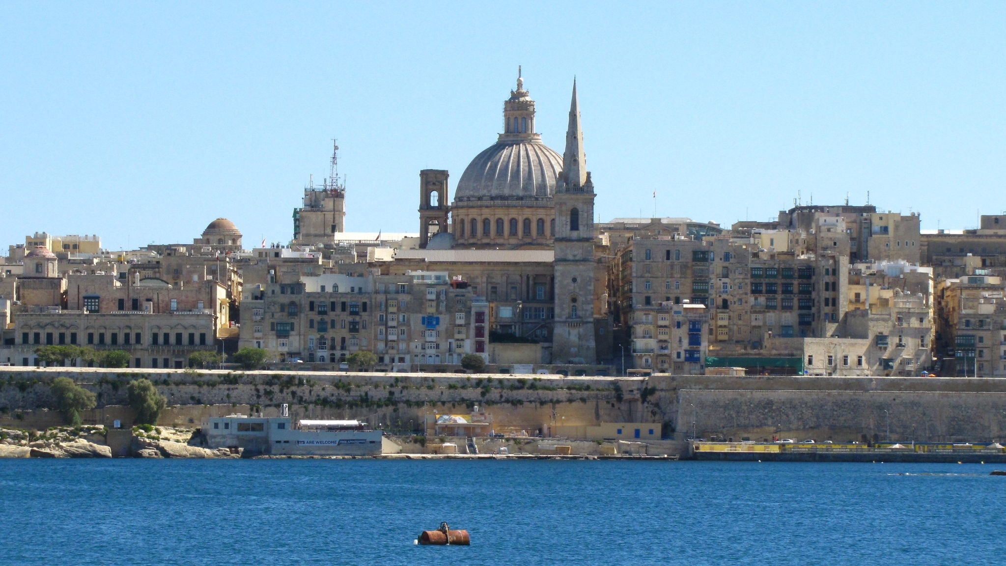 Beautiful view from Sliema Ferry station to Valletta.

If you stay in a hotel in Sliema it only needs 5 minutes with the Sliema Ferry to Valletta. Very fast and easy. A return ticket costs 2.80 Euro.