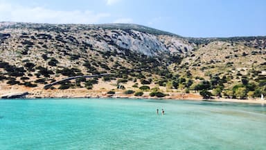 The most famous beach in Leipsoi island . Go early in the morning and it will be yours . The most beautiful colors though after 12.00 . All of these an hour by airplane from Athens , Greece 