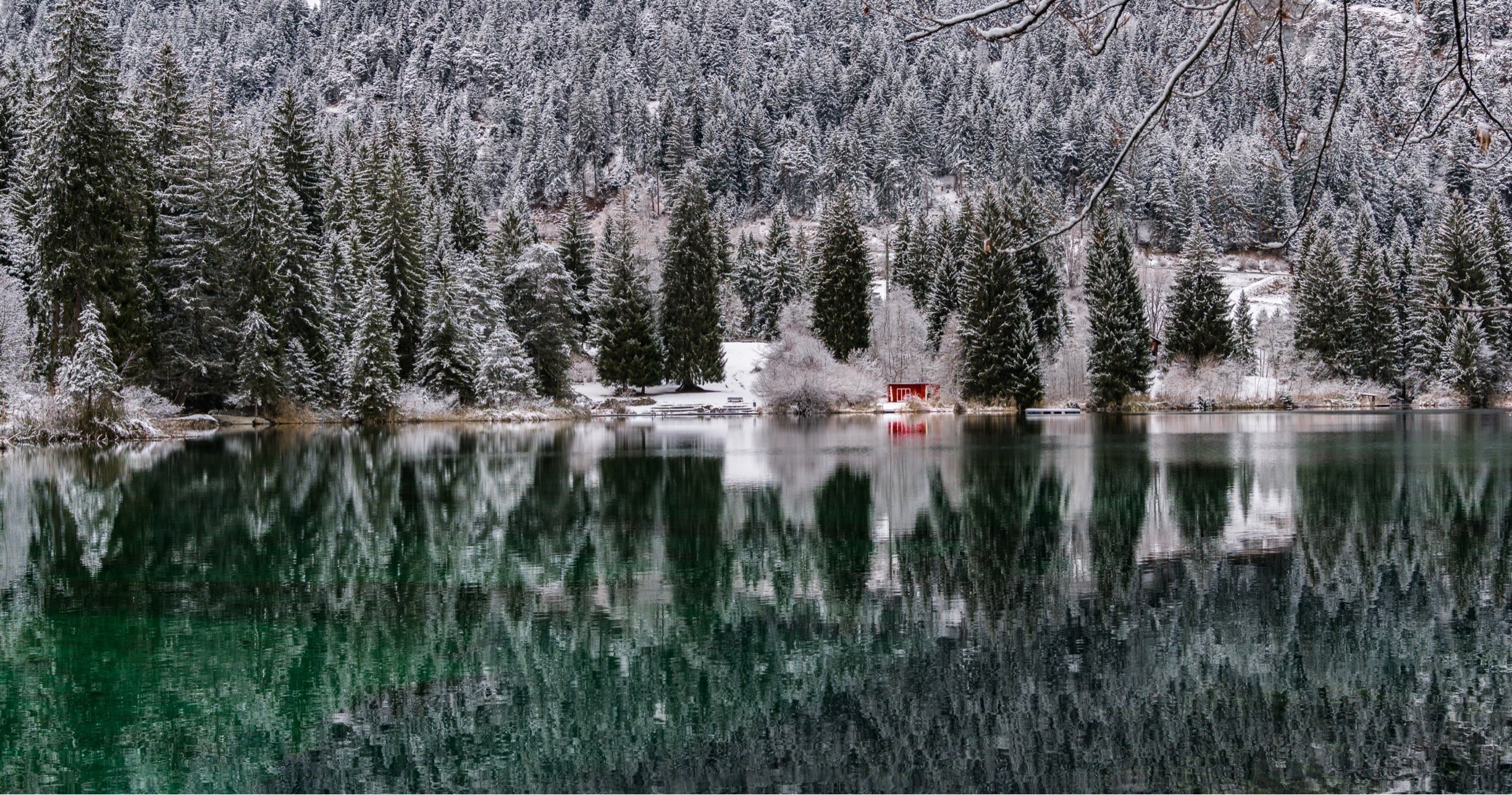 Just a tiny red house near by a lake. 

#red
