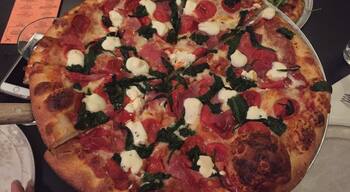 The pie... Also one of the best I've had. A little pricey because of the base price & then to add toppings, but it was really freakin' good. This is a small pizza with ricotta, pepperoni, prosciutto & spinach.

#pizza #dinner #food