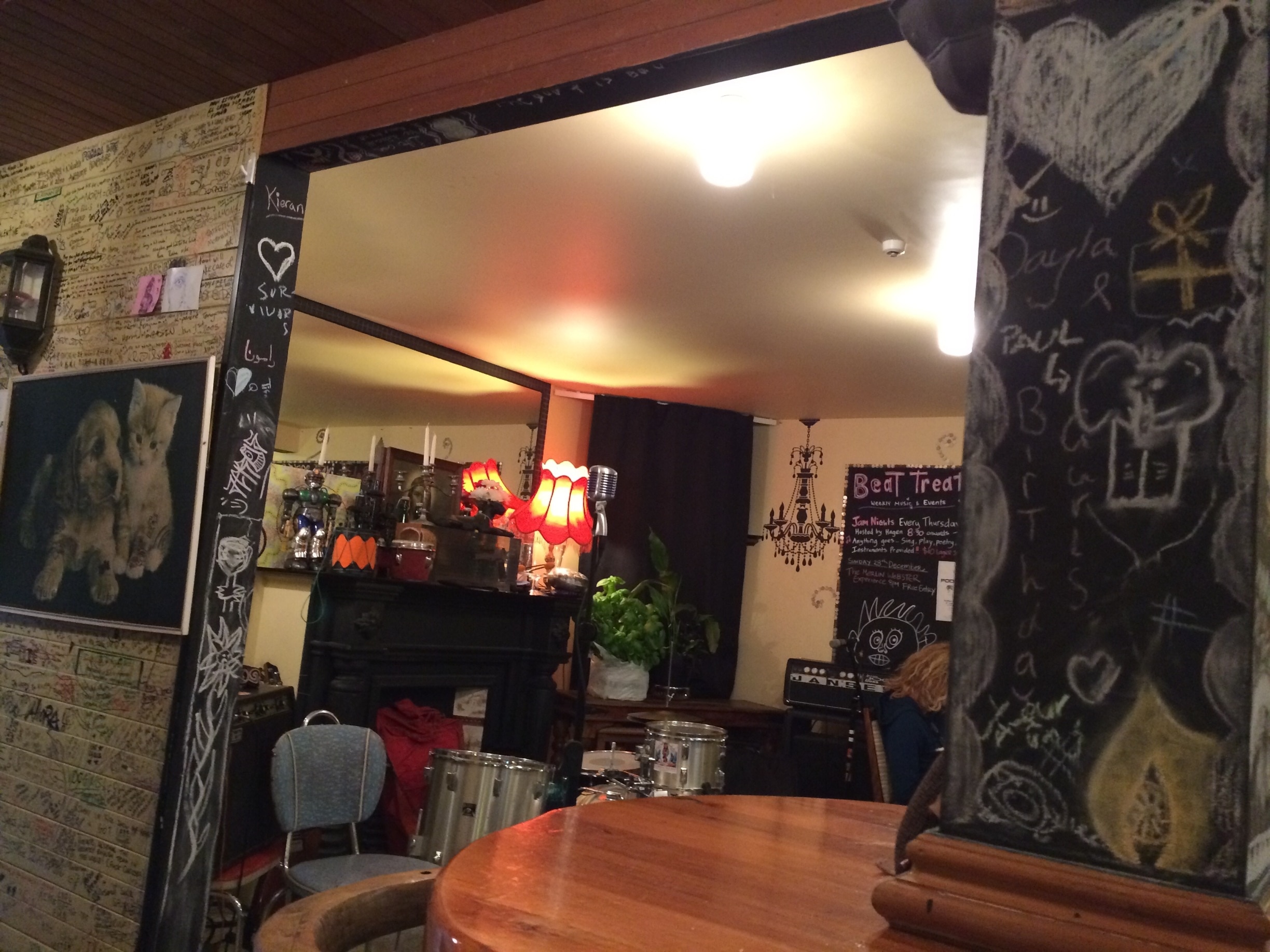 East st cafe & bar. Funky as vegeterian joint under back packers. The plant in corner is a huge basil 