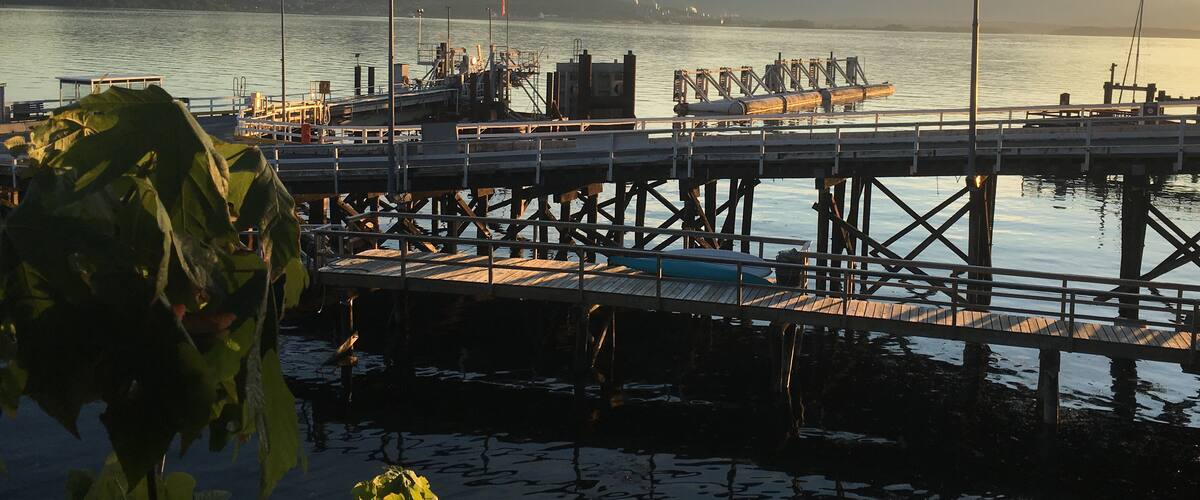 As the sun went down at Seaside Restaurant on Salt Spring Island.  The restaurant is at Vesuvius ferry terminal and the view looks across to Crofton on Vancouver Island.