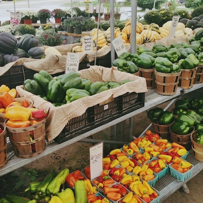 The one benefit to my parents living in rural Pennsylvania is that there is a never-ending selection of fresh produce right down the road. This farm market, on the corner of two busy roads, is my favorite. They have a tiny room of decorations for your home which I like to view but my favorite part has to be the tables and tables of flowers, fruits, and vegetables. The air is rich with a sweet, delicious scent. Your mouth will water -- that's how fresh everything is! It's also really cheap.
Seriously, the best fruits and veggies I've ever had for snacking and cooking has come from this place. Every time I visit my parents I make it a point to visit there and take armfuls of fruits and veggies back home with me.