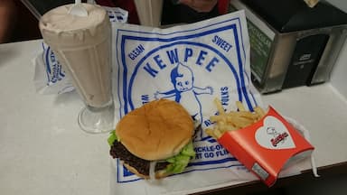 A frosted malt, fries and a double hamburger from Kewpee Hamburgers.

Of the five remaining Kewpee restaurants, three of them can be found in Lima, OH.

Kewpee hamburgers started in 1923 and this iconic location in downtown Lima opened in 1928.

A Kewpee location in Kalamazoo, MI, near where Wendy's founder Dave Thomas grew up, is said to have inspired him with their square hamburgers and thick shakes.
