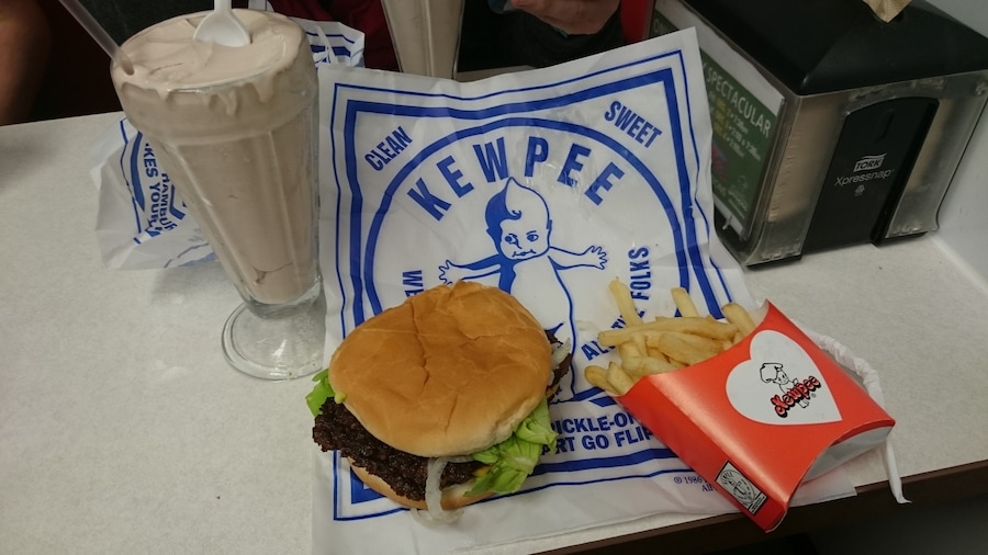 A frosted malt, fries and a double hamburger from Kewpee Hamburgers.
Of the five remaining Kewpee restaurants, three of them can be found in Lima, OH.
Kewpee hamburgers started in 1923 and this iconic location in downtown Lima opened in 1928.
A Kewpee location in Kalamazoo, MI, near where Wendy's founder Dave Thomas grew up, is said to have inspired him with their square hamburgers and thick shakes.