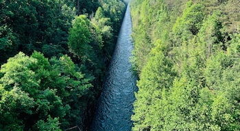 Welland river in Niagara Falls, Ontario, Canada. Walked over the bridge from our hotel everyday during our stay. The rock had been cut away to make the straight line. #localsecrets