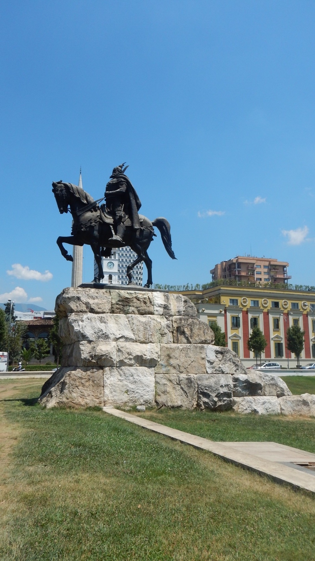 Skanderbeg Monument in Tirana - it's in the middle of a huge oval roundabout so a bit tricky playing chicken with the traffic to get to it! 
