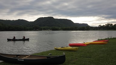 Canoes for rent in the summer on Lake Winona in Winona, Minnesota