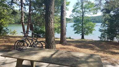 Almost every site in this campground is on the lake. Oddly, the entrance gate is locked every night at 10pm. But the trees and lake are beautiful! Peaceful and fullnof birds!