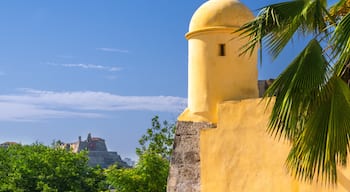 Photo of Castillo de San Felipe De Barajas, taken from Baluarte San Miguel de Chambacu, along the city wall.  Construction of the fortress commenced in 1536 and expanded in 1657.  It was added to the list of UNESCO World Heritage Sites in 1984.