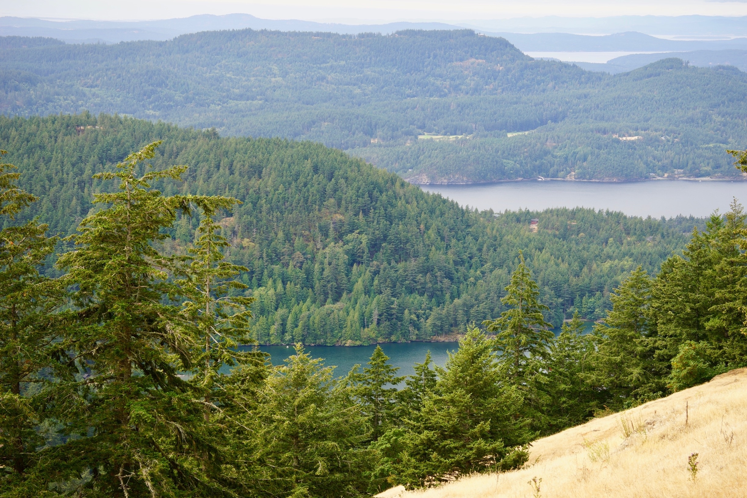You can drive to the top of Mount Constitution on Orcas island and on a clear day you can see the other islands of the San Juan Islands. This is a view of a couple of lakes on Orcas island from the road up to the top of Mount Constitution.