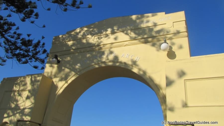 War memorial arch in Napier, rebuilt after the 1931 earthquake, the city is now known for it's Art Deco buildings