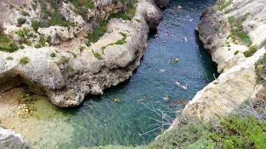 Small swimming area in Gozo. Not too crowded. Located in a small canyon.