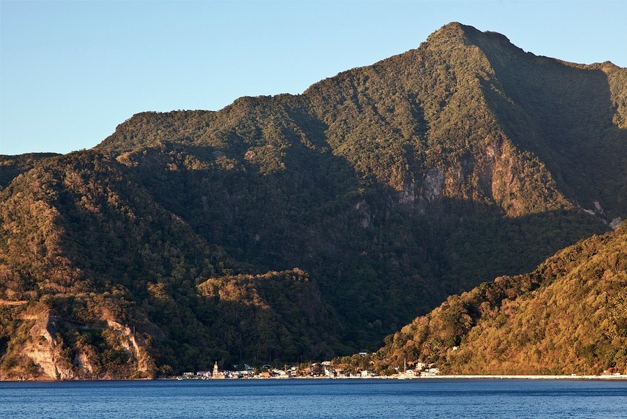 The tiny village of Soufrière, with Plat Pays Mountain rising in the background. With such steep, forested mountains covering most of the island, it's no surprise that Dominca has remained largely untamed.
Note: Photo taken from Scott's Head at sunset.