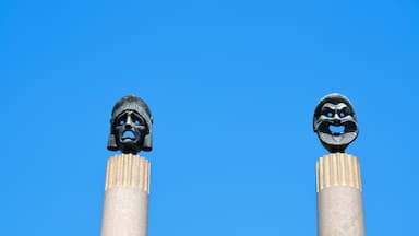 The masks of tragedy and (broadly speaking) comedy on pillars outside the theatre in Cividale del Friule.  An extraordinary gem of a mediaeval town near Udine. 

#blue