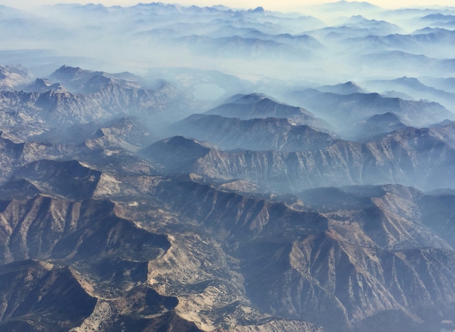 On a flight from Seattle to Sun Valley it was possible to see the accumulation of smoke in the valleys from forest fires currently burning all over the Northwest.