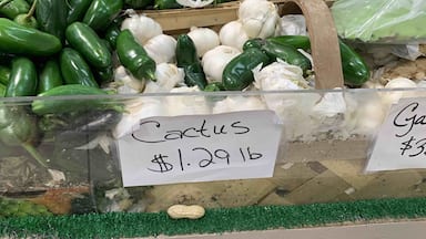 Fresh Cactus and Garlic at local farmers market.