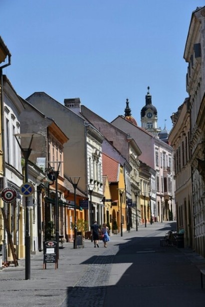 The street leading from the old church of Order of Friars Minor to the main square of Pécs