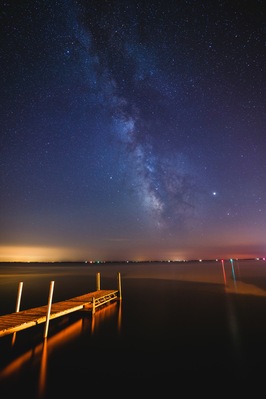 Long Point and the surrounding area has one of the darkest skies in Southern Ontario when looking out over Lake Erie.
This shot was taken in front of my grandparents dock. #MyBackyard
During the summer the galactic core of the Milky Way is visible in Ontario. Jupiter can be seen low on the horizon and to the right of the Milky Way.