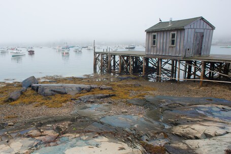 Looking through the fog across Bass Harbor to Tremont on #MountDesertIsland.