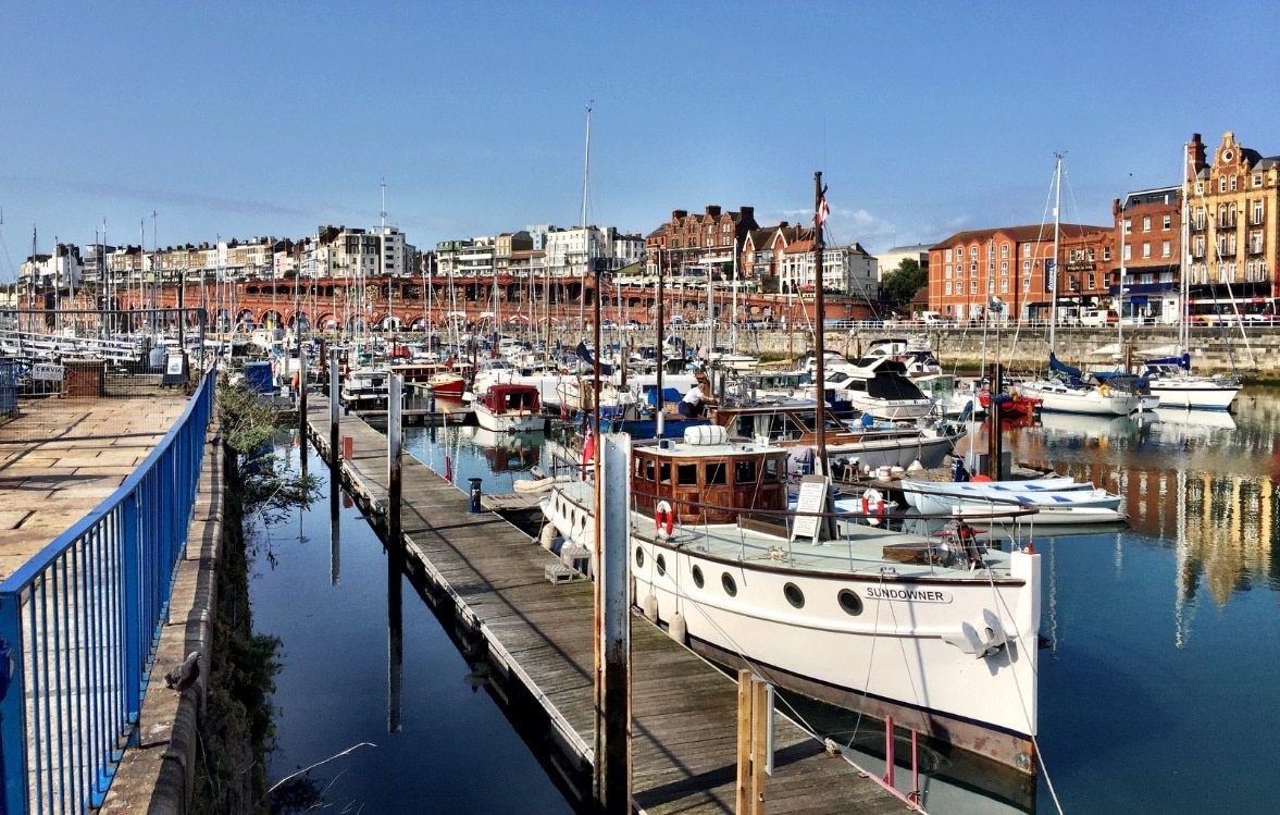 View from the Maritime Museum over Ramsgate Harbour. Ramsgate is a Victorian seaside town undergoing a revival and renovation. Lots of quaint and individual shops, many seaside bars/restaurant and a lovely relaxed vibe. 