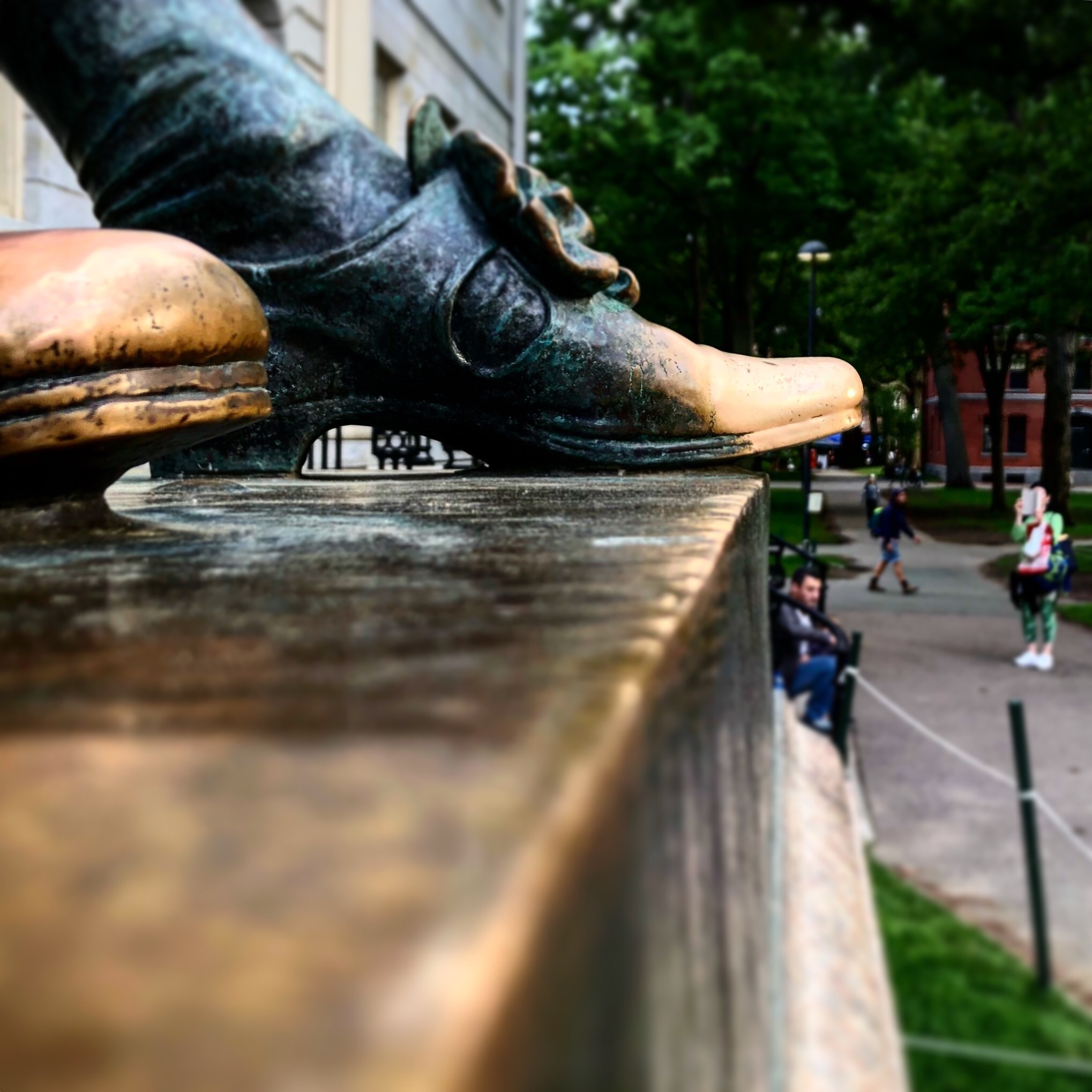 Rub the left foot for luck on John Harvard’s statue in Harvard Yard in Cambridge, MA. You won’t be alone- the bronze shoe is shined bright by all those who pass by for a touch. 

#boston #cambridge #cambridgema #travelblog 
