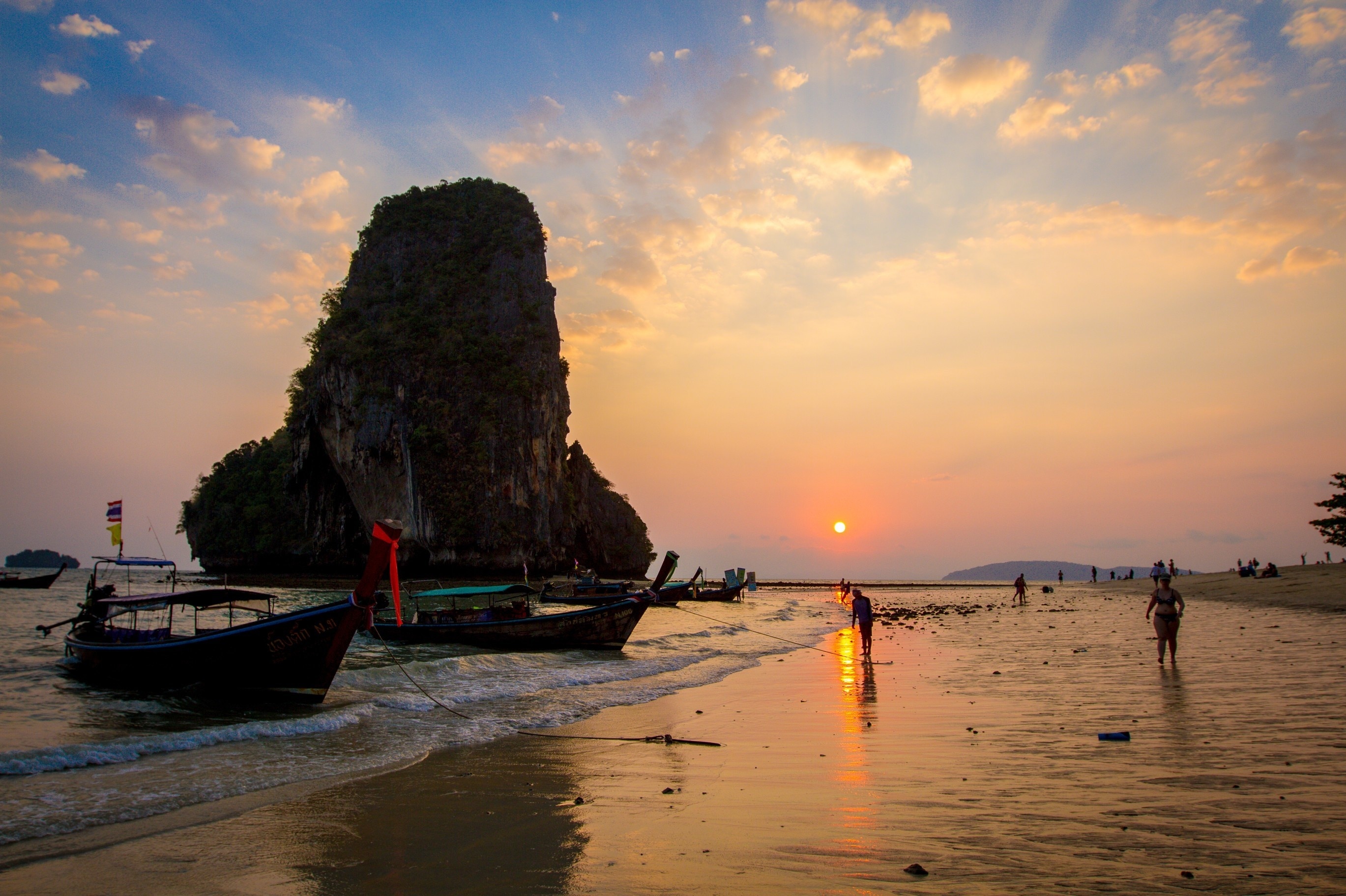 Railay Beach at Sunrise in Krabi, Thailand. Stock Photo - Image of