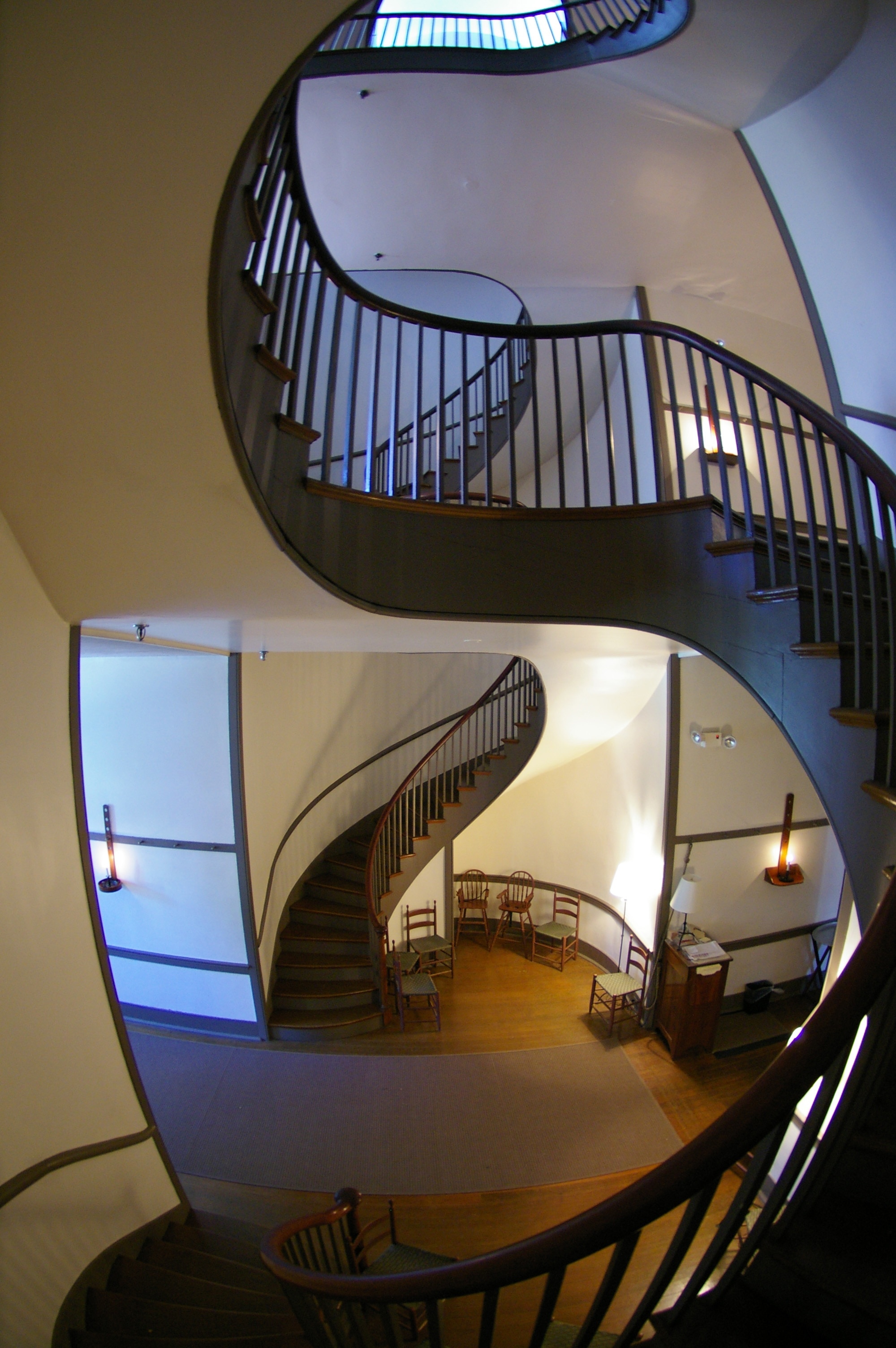 Double spiral staircases built by young Shaker man circa 1840