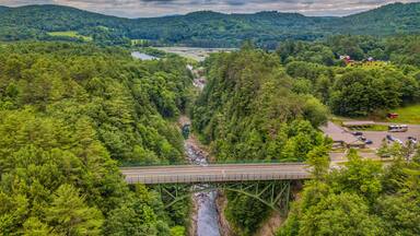 Drone shot of the route 4 bridge over Quechee Gorge. Ps I am standing on the bridge 😁