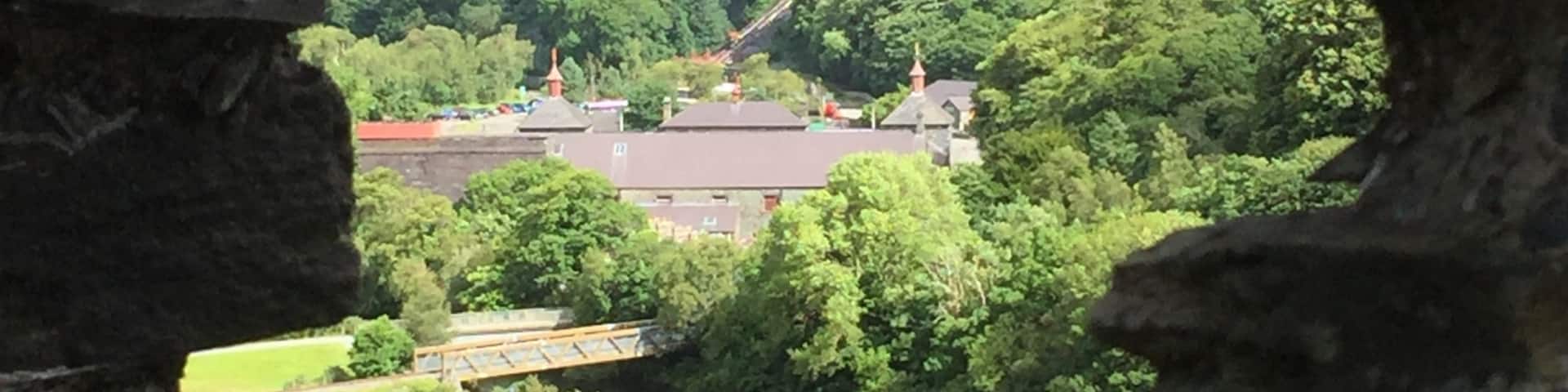 A view through a castle window.