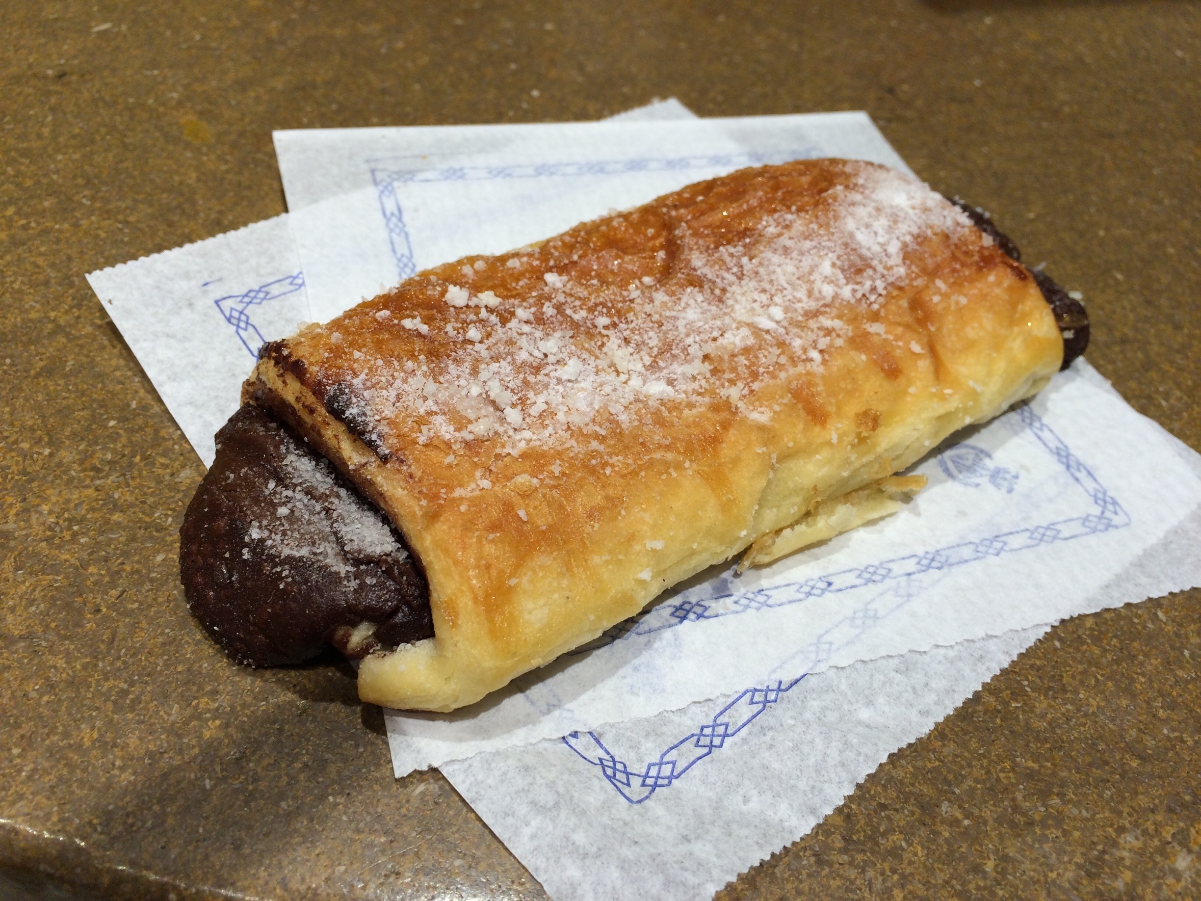 A chocolate napolitana from La Mallorquina in the Puerta del Sol. The chocolate filling is absolutely delicious. A sweet treat I couldn't deny myself. 