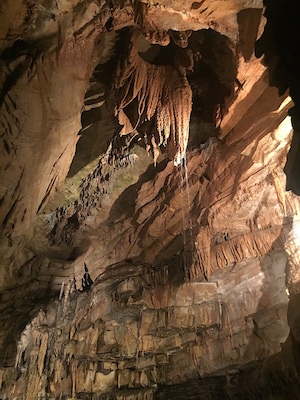 Water dripping off a stalactite 40 feet high