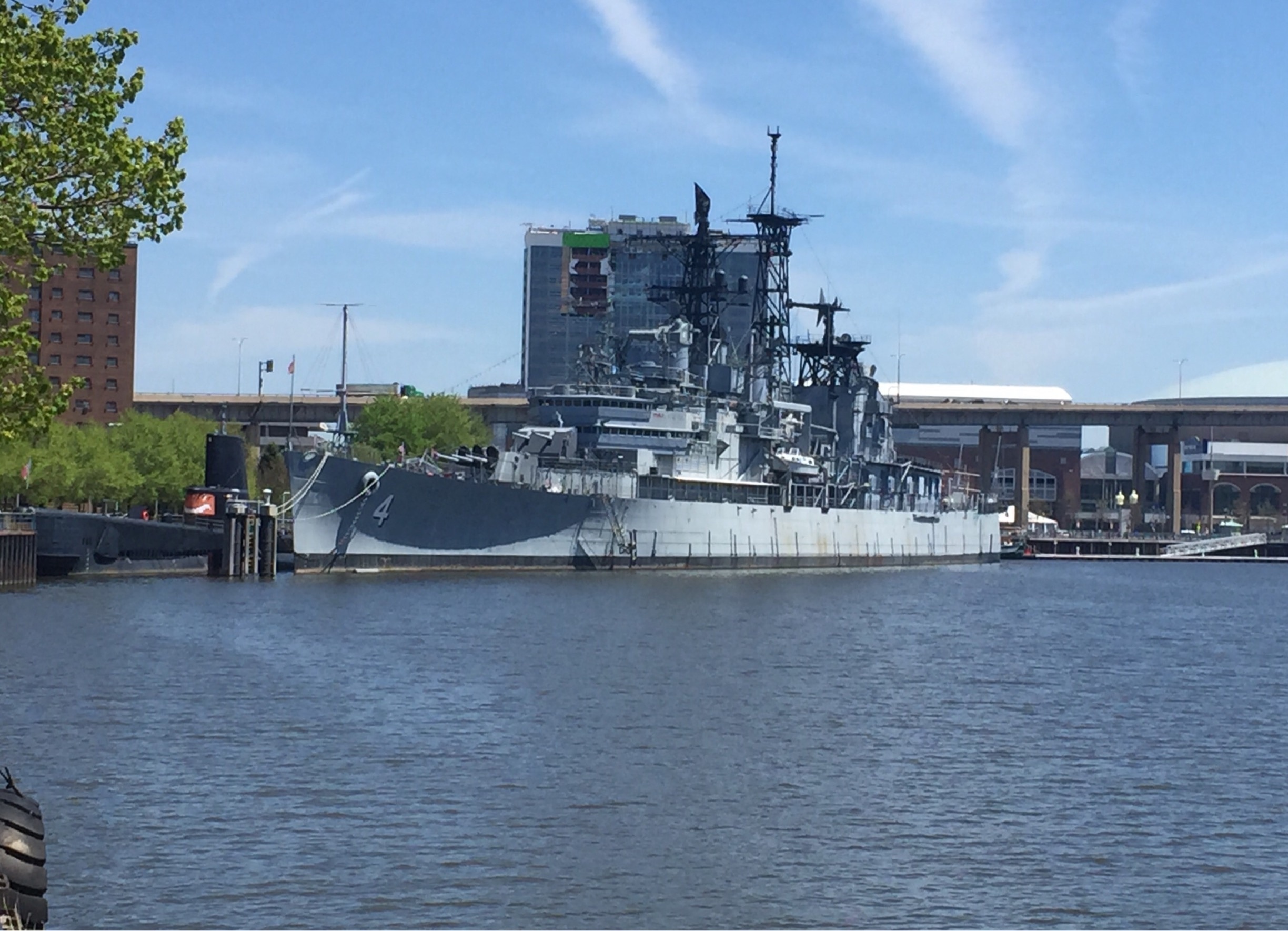 The USS Little Rock and the submarine, USS Croaker just to the left. Both are open for tours.