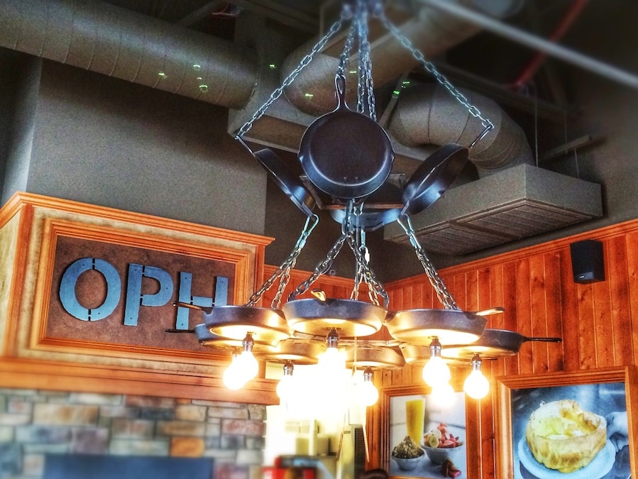 I love this frying pan chandelier!
This is our new favorite breakfast spot. The Original Pancake House (OPH) has a huge variety of different types and flavors of pancakes, waffles, melt-in-your-mouth omelets, and other breakfast dishes. Part of what makes OPH stand out from other restaurants beyond just the delicious flavor, is the importance put on high quality ingredients and from-scratch recipes they use.
To find one near you or for more info:
http://www.originalpancakehouse.com/index.html