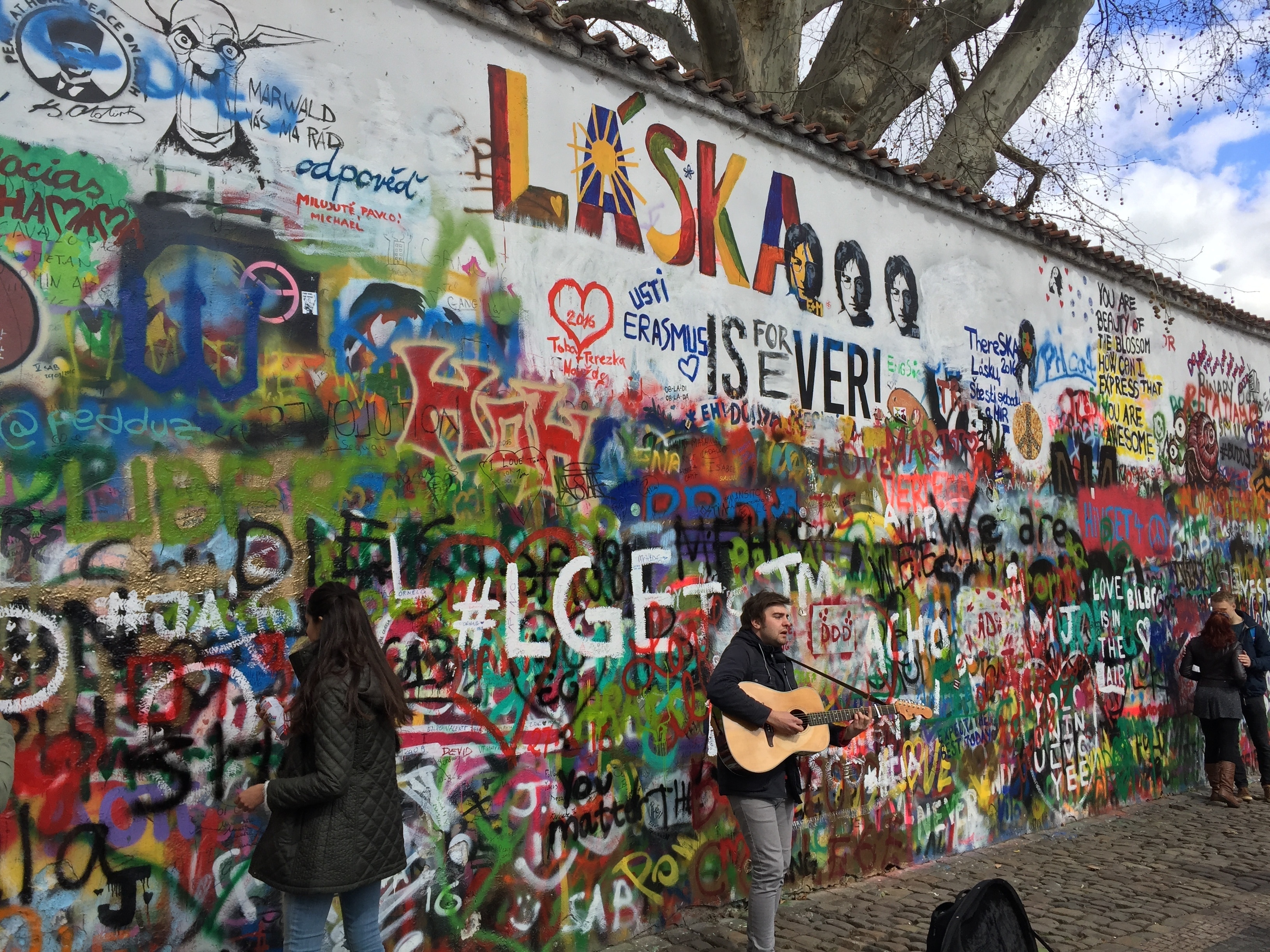 The Lennon Wall in Prague. Street Art. 