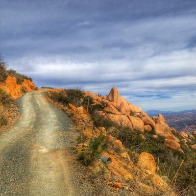 The trail up Tecate peak is actually just a gravel road. It's still hiking though!