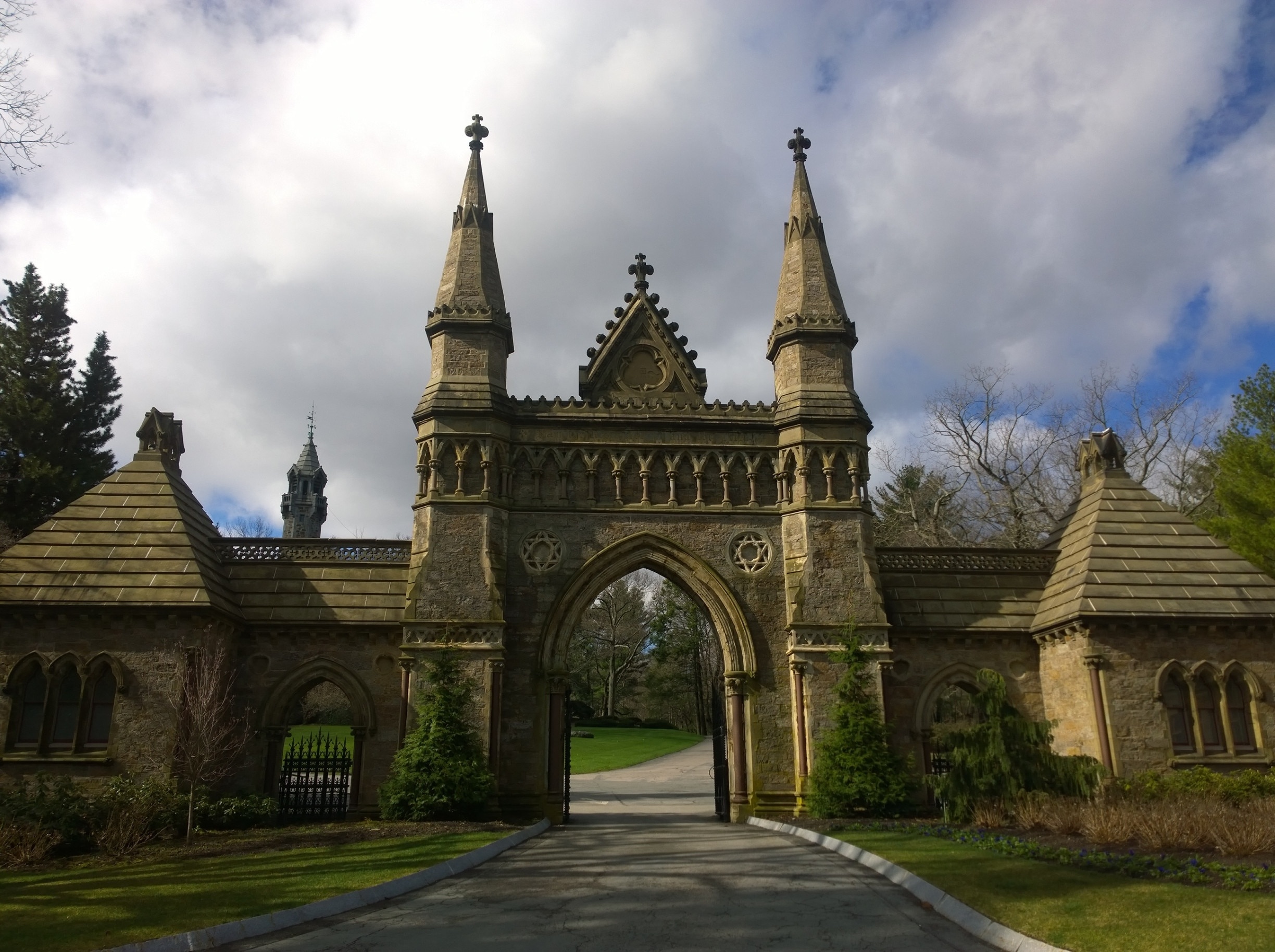The impressive front main gate of Forest Hills Cemetery standing out against the #blue sky.

Built in 1848, Forest Hills Cemetery is a historic 275-acre cemetery, greenspace, arboretum and sculpture garden located in the Jamaica Plain neighborhood of Boston.