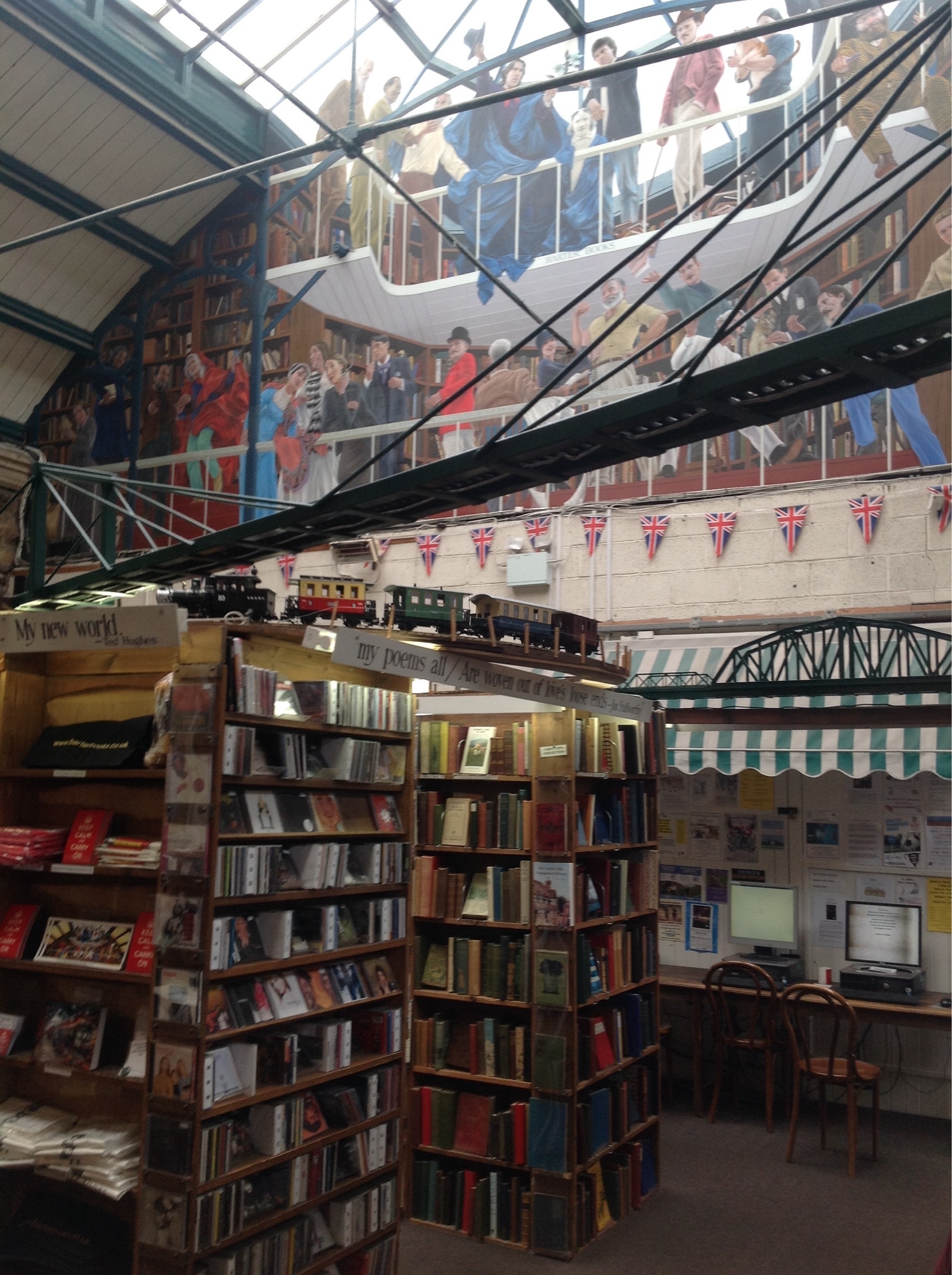 Fabulous second hand bookshop in an old railway station. The waiting room is a superb cafe. There's a log fire and miniature train set running round the top of the bookshelves.