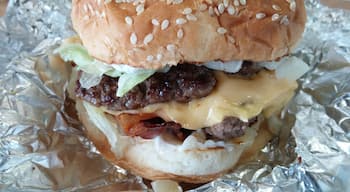 Bacon cheeseburger from Five Guys Burgers and Fries. While it's true this is a fast food/fast-casual chain, it should by no means be lumped in with the Burger Kings and McDonald's of the world. A damn tasty burger with plenty of topping choices for customization. 