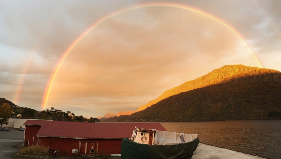 Mighty rainbow above Dalsfjorden this morning.